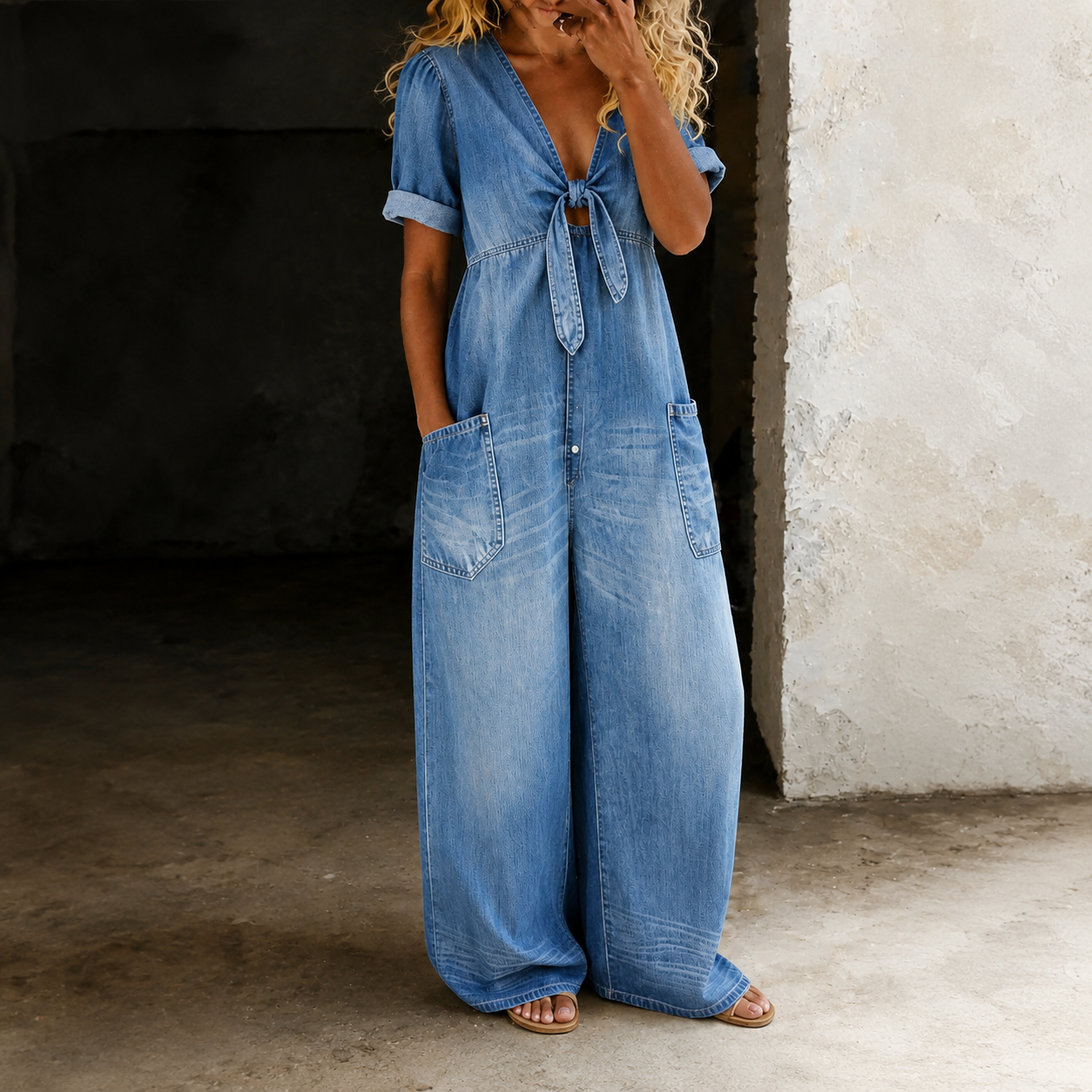 Maya | Denim-jumpsuit med vide ben