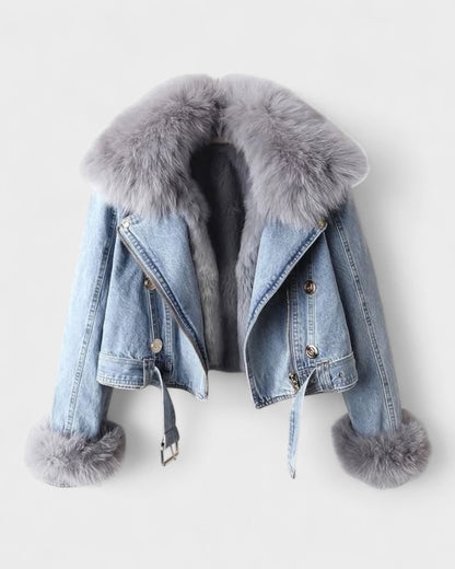 Thyra™ | Denimjakke med Faux Pelsfor